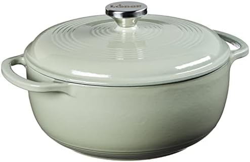 Lodge 4.5 Quart Enameled Cast Iron Dutch Oven with Lid – Dual Handles – Oven Safe up to 500° F or on Stovetop - Use to Marinate, Cook, Bake, Refrigerate and Serve – Desert Sage