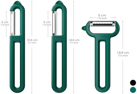 Linoroso 3-Piece Vegetable Peeler Set - Straight, Serrated & Julienne Y-Peeler, Dishwasher Safe, Ideal for Veggies & Fruits, Green