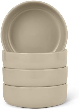 Amazon Basics Glazed Stoneware Bowls, 4-Piece Set, Microwave and Dishwasher-Safe, 5.5 in., Linen Gray
