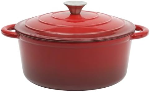 Gibson Home Addlestone 5-Quart Red Enamel Cast Iron Dutch Oven with Lid and Dual Handles – Durable Round Cooking Pot