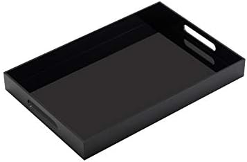 Glossy Black Sturdy Acrylic Serving Tray with Handles-12x16Inch-Serving Coffee,Appetizer,Breakfast,Butler-Kitchen Countertop Tray-Makeup Drawer Organizer-Vanity Table,Ottoman Trays-DecorativeTray