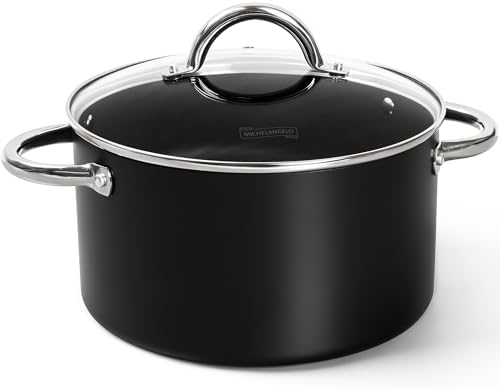 MICHELANGELO Stock Pot with Lid, Nonstick Cooking Pot, 6 Quart Soup Pot with Lid, Non Stick Pots with Stainless Steel Handle, Induction Compatible, Black