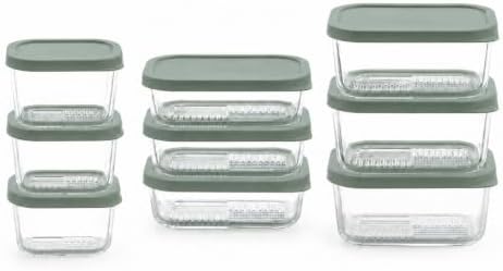 Glass Food Storage Containers with Lids - 18 Piece - 10.5 oz, 17.6 oz & 25.4 oz Sets Glass with BPA-Free Leak Resistant Stackable Lids - Microwave, Oven & Dishwasher Safe - Ideal for Meal - Soft Sage