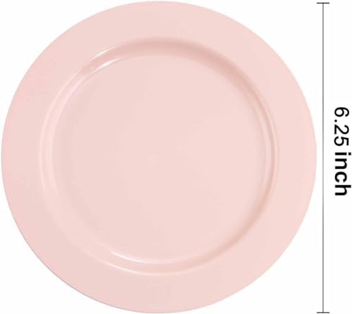 bUCLA 100Pieces Pink Plastic Dessert Plates - 6.25 inch Pink Disposable Dessert/Appetizer/Small Cake Plates for Wedding, Party & Birthday
