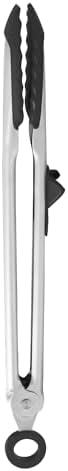 Tovolo Tongs With Silicone Tips Easy Grip 13” Long Kitchen Tongs Stainless Steel Handle For Cooking BBQ, Non Scratch Heat Resistant Locking Metal Silicone Tipped Dishwasher Safe BPA Free, Black