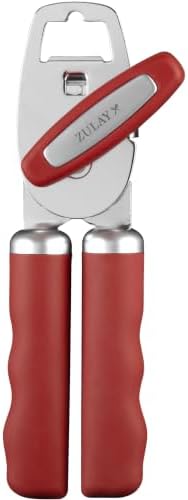Zulay Kitchen Manual Can Opener Heavy Duty Patented Stainless Steel, Red