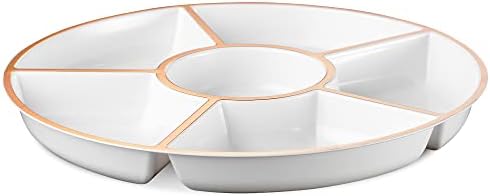Plasticpro 6 Sectional Round Plastic Serving Tray/Platter (8, White & Rose Gold)