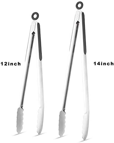 304 Stainless Steel Kitchen Cooking Tongs, 12 & 14 Inch, Set of 2, Black