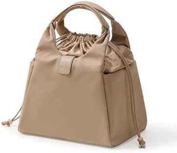 EACHY Insulated Lunch Bag for Women, Upgraded 13L Large Capacity Lunch Box, Stylish Drawstring Tote with Stain-Resistant Wipe-Clean Lining, Thermal Cooler Carrier for Work, Nursing and Commute (Beige)