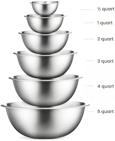 FineDine Stainless Steel Mixing Bowls Set, Dishwasher Safe, 6 Piece Metal Mixing Bowls For Kitchen, Nesting, Large, Small, Big Food Prep, Cooking, Baking (Pack of 2)