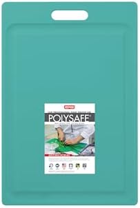 Dexas NSF Certified Polysafe Cutting Board with Handle and Juice Well, 12 x 18 inches, Reversible Kitchen Cutting Board, Teal Green