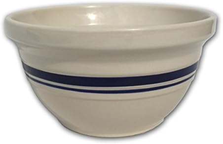 Ohio Stoneware Dominion Mixing Bowl, Stoneware with Food Safe Glaze, Tan with Blue Stripe, 12 inches
