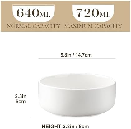 MALACASA 24 OZ Ceramic Bowls Set of 4, White Bowls for Soup Oatmeal