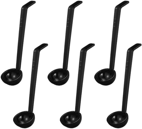 Tioncy 6 Pcs 1 Oz Small Ladle for Serving Sauce 8.07 Inches Plastic Mini Ladles Long Handle Spoon for Serving Sauce, Soup, Dressing, Punch Bowl, Toppings, Gravy, Cocktail, Fruit Juices(Black)