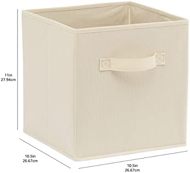 Amazon Basics Collapsible Fabric Storage Cubes Organizer with Handles, Sturdy Storage Bins for Organization, 10.5" x 10.5" x 11", Beige, 6 Count (Pack of 5)