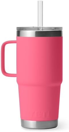 YETI Rambler 25 oz Tumbler with Handle and Straw Lid, Travel Mug Water Tumbler, Vacuum Insulated Cup with Handle, Stainless Steel, Tropical Pink
