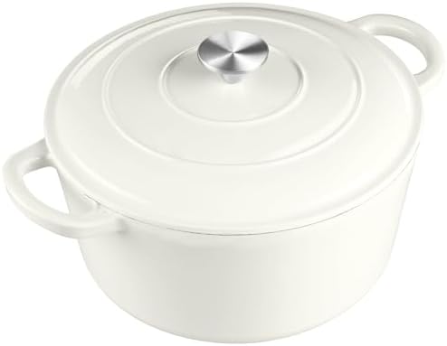 Leonyo 6-Quart Enameled Cast Iron Dutch Oven Pot with Lid, White