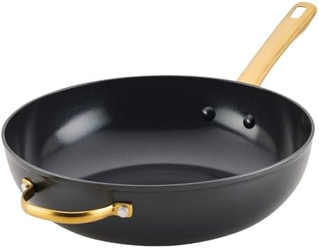 Farberware Forged Induction Ceramic Nonstick Stir-Fry Pan with Helper Handle, Dishwasher Safe, Suitable for All Stovetops, 12.25 Inch Wok Pan - Black