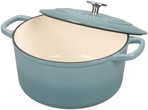 EDGING CASTING Enameled Cast Iron Dutch Oven with Sourdough Bread Baking Kit, Bread Dutch Oven with Lid, Includes Proofing Basket & Baking Tools, 5qt, Seasalt