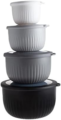 COOK WITH COLOR Prep Bowls with Lids- Wide and Deep Nesting Plastic Small Mixing Bowl Set with Lids, 8 Piece Set - Deep Bowls, Black/White
