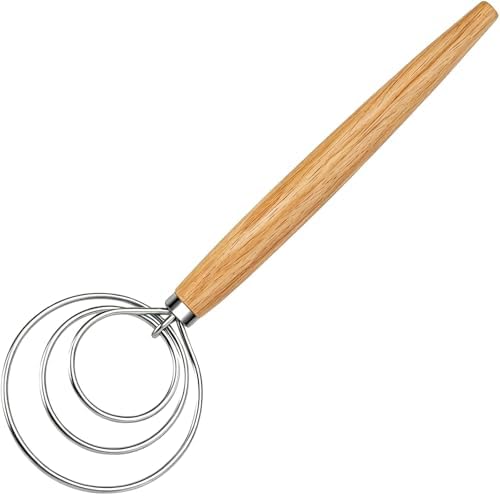 Maxjoy Danish Dough Whisk, Stainless Steel Wooden Bread Tool for Sourdough