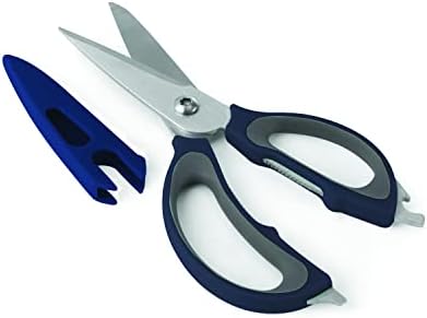 Farberware 4-in-1 Kitchen Scissors with Sheath, Navy and Grey
