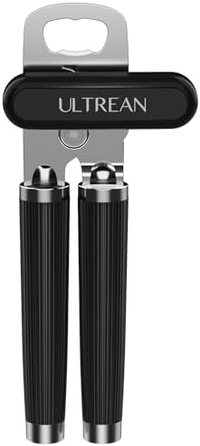 Ultrean Manual Can Opener Bottle Opener, Heavy Duty Stainless Steel Smooth Edge Manual Hand Held Can Opener With Soft Touch Handle, Rust Proof Oversized Handheld Easy Turn Knob (Black)