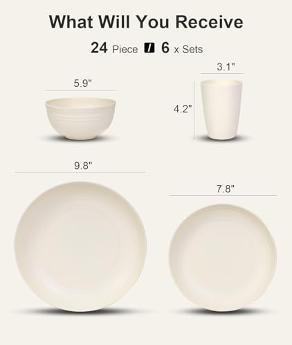 Quatish 24 Piece Plates and Bowl Set for 6, Dinnerware Dish Set for Kitchen