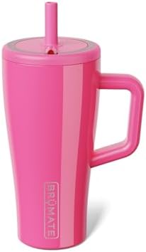 BrüMate Era 20 oz Tumbler with Handle and Straw | 100% Leakproof Insulated Tumbler with Lid and Straw | Made of Stainless Steel | Cup Holder Friendly Base | 20oz (Neon Pink)