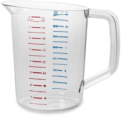 Rubbermaid Commercial Products Bouncer Clear Measuring Cup, 8-Cup/2-Quart, Clear, Strong Food Grade, Easy Read for Liquid/Dry Ingredients, for Home/Professional Kitchen