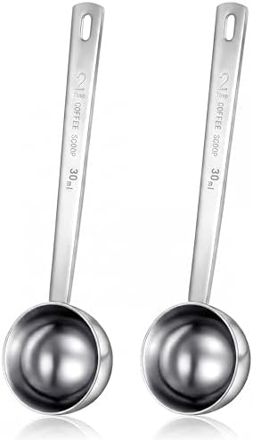 Geiserailie 2 Pcs 2 Tablespoon Scoops with Long Handle, 30 ml Stainless Steel Measuring Spoon for Coffee Milk Fruit Powder, Loose Tea Dry, Spice Jar, Cooking Baking, and Other Dry Goods
