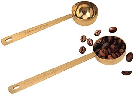 Coffee Scoop Set, Gold Stainless Steel Measuring Spoons, 15ml & 30ml Scoops (1 Tbsp & 2 Tbsp), Long Handle Measure Spoon for Coffee, Milk Powder, Fruit Powder, 2 Pack