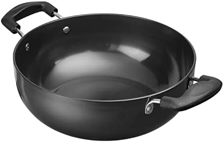 Satre Online and Marketing Hindalco Non Stick Aluminium Kadai Size No-12, Thickness 3 mm, Deep Frying Pan - Black