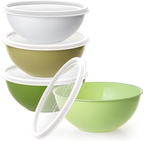 Greentainer 4-Piece Plastic Mixing Bowl Set with Lids for Kitchen, 67oz Lightweight Storage Bowls, Large Salad Bowls for Baking, Prepping, Cooking and Serving Food, Dishwasher & Microwave Safe
