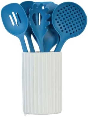 Glad Kitchen Utensils Set, 8pcs - Nonstick Cooking Tools with Utensil Holder - Nylon Spoon, Ladle, Skimmer, Spaghetti Server, and Turner Spatula Set - Dishwasher Safe, Blue