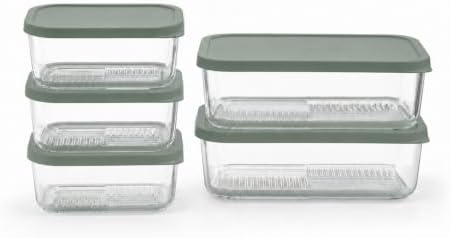 Glass Food Storage Containers with Lids - 10 Piece - 3 x 25.4 oz & 2 x 57.5 oz Glass with BPA-Free Leak Resistant Stackable Lids - Microwave, Oven & Dishwasher Safe - Ideal for Meal Prep - Soft Sage