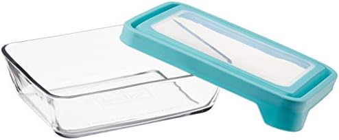Anchor Hocking TrueSeal Glass Food Storage Containers with Mineral Blue Airtight Lids, 6 Cup Capacity (48 Oz), Rectangle, Pack of 4