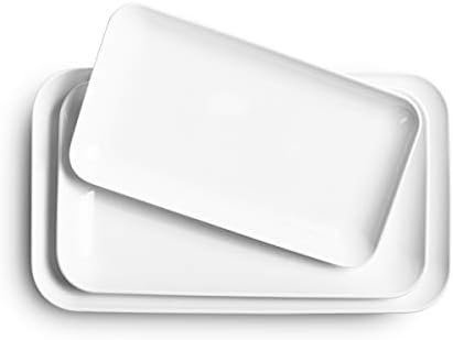 DELLING Large Serving Platter Set of 3, 16/14/12 Inch Porcelain Serving Trays for Party - White Ceramic Rectangular Platters for Entertaining, Appetizer Fruit Tray for Gethering Shower Dinner