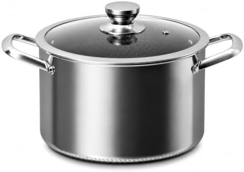 Toutrop Hybrid Nonstick Stock Pot with Lid,Stainless Steel Stockpot,Induction Soup Pot Compatible with All Cooktops,Dishwasher & Oven Safe,Stainless steel,6 Quart