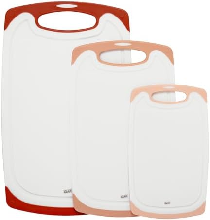 Glad Cutting Boards for Kitchen - 3pc Cutting Board Set with Juice Grooves and Non Slip Handles - Assorted Sizes for Meat, Vegetables, and Fruit - Non Porous, Dishwasher Safe, Rust