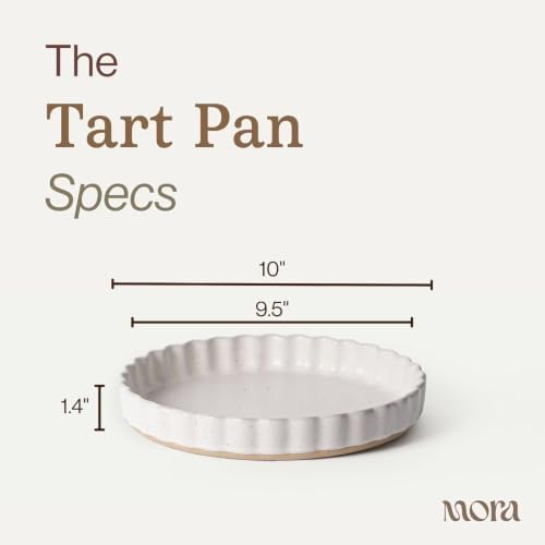 MORA Ceramic Tart Pan, 9.5 Inch Large Porcelain Baking Dish for Tarts, Quiche, Pie, Flan etc. Fluted Ruffled Edge, Oven, Microwave, Freezer, and Dishwasher safe - Great Gift For Bakers - Nebula