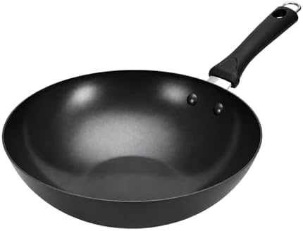 12.5" Carbon Steel Wok – Non-Stick, PFAS-Free Coating, Non-Toxic, Induction-Safe Flat Bottom Stir Fry Pan with Ergonomic Handle