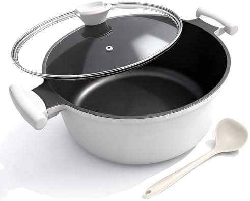 7 Qt Nonstick Stock Pot with Lid,Large Soup Pot with Stay-Cool Handle,White