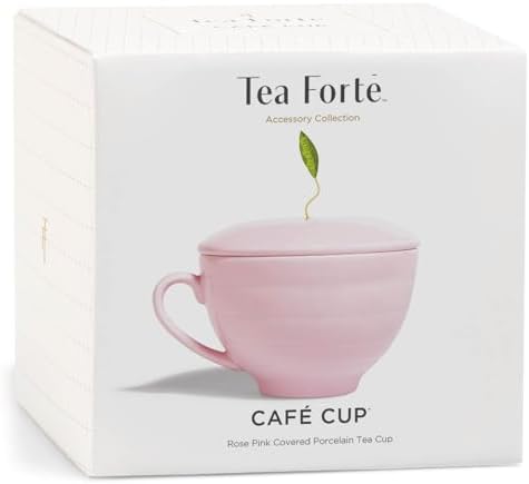 Tea Forte Porcelain Tea Cup and Lid, Steeps 8 oz., Microwave & Dishwasher Safe, Café Cup Rose Pink (Pack of 4)