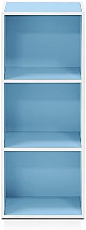 Furinno LUDER Book Shelf, 3-Cube Bookshelf, Bookcase with Open Shelves, 9.3 x 12 x 31.5, Easy Assembly, for Living Room, Bedroom, Home Office, White/Light Blue