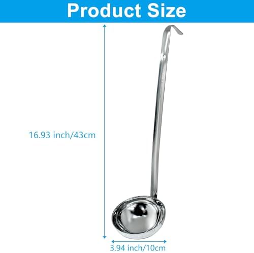 1Pc 8 oz Ladle, Stainless Steel Long Handle with Hook, Metal Ladle for Sauces, Soup
