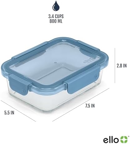 Ello Color Lock 3.4 Cup Glass Meal Prep Containers & Lids, 5 Pack, Desert