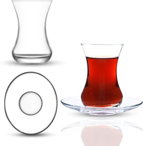 Tea Glass Set of 24 with Saucers, Small Clear Glass Tea Cups for Hot Drinks