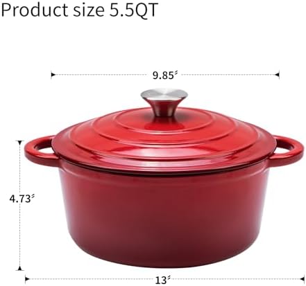 5.5-QT Enameled Cast Iron Round Dutch Oven With Lid,Oven safe,Red