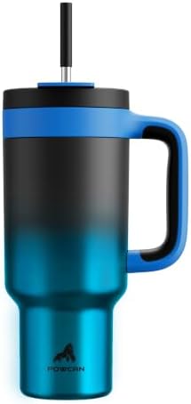 POWCAN 40 oz Tumbler with Handle, 2-in-1 Straw and Sip Lid, Leakproof, Dishwasher Safe, Insulated Stainless Steel Travel Coffee Mug, Keeps Cold for 34 Hours, Fits in Car Cup Holder (Mariner)
